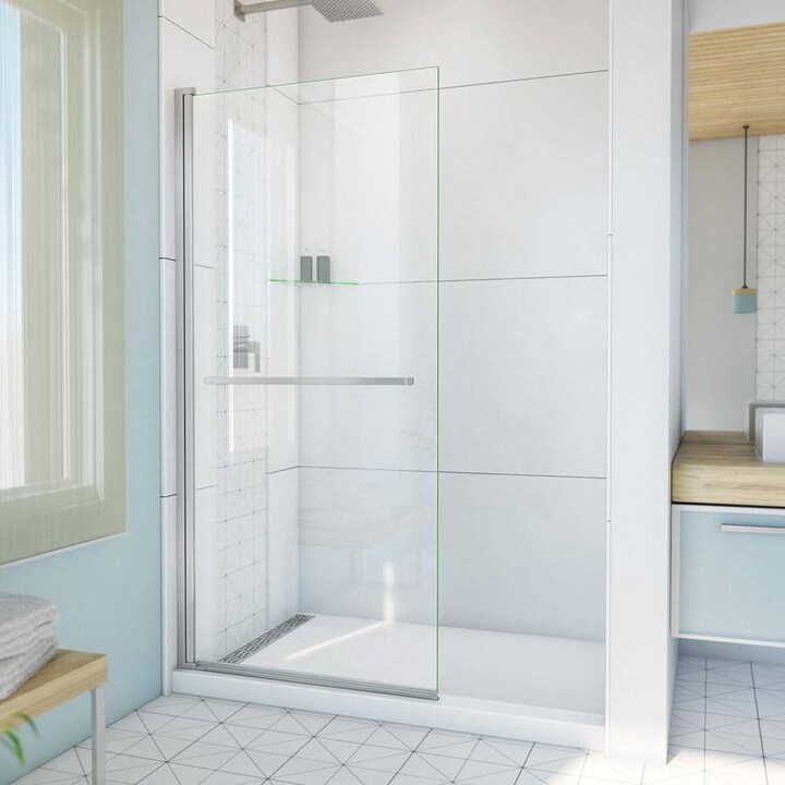 DreamLine Aqua-Q Swing 34 in. W x 72 in. H Pivot Frameless Shower Door in Brushed Nickel with Clear Glass