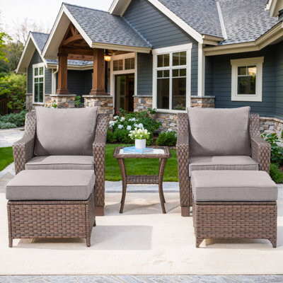 Winston Porter Jenesys Outdoor Wicker Chair Ottoman & Side Table Set - Weather-Resistant For Patios & Gardens