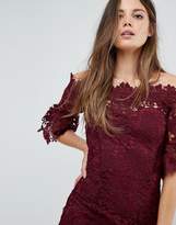 Thumbnail for your product : Paper Dolls Tall off shoulder crochet midi dress with frill sleeve
