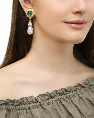 Ben-Amun Green-Stone Pearly Dangle Clip Earrings