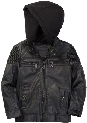 Urban Republic Ribbed Shoulder Faux Leather Hooded Jacket (Big Boys)