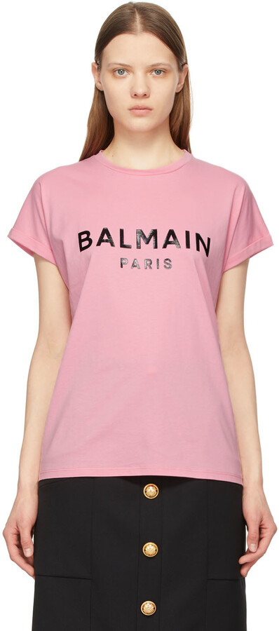 Balmain Pink Logo T-Shirt - ShopStyle