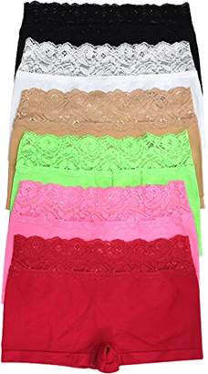 ToBeInStyle Women's Pack of 6 Seamless Floral Lace Waist Boyshorts