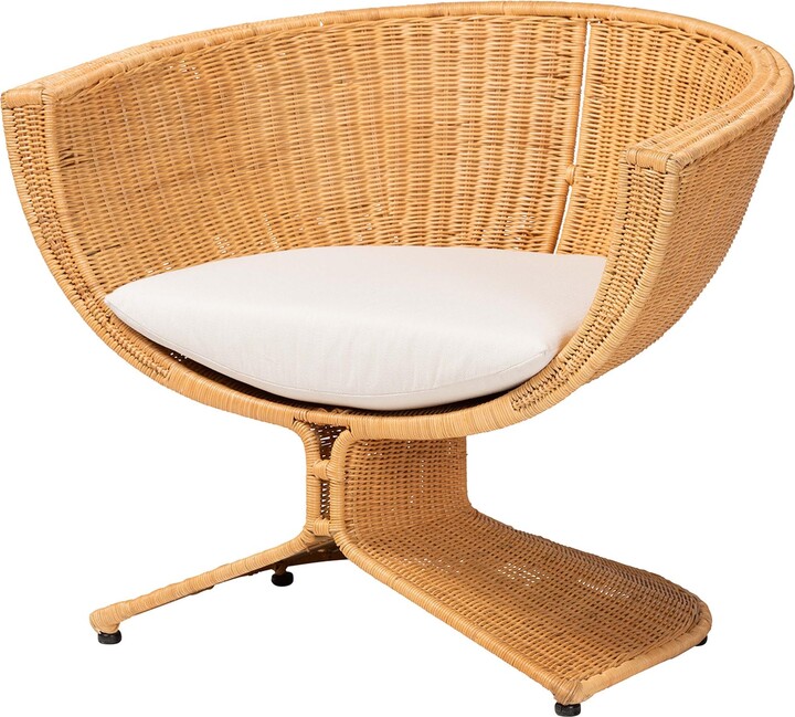 Bali & pari Reya Natural Rattan Lounge Chair - Handwoven Wicker Accent Seating with Pedestal Base for Modern Boho