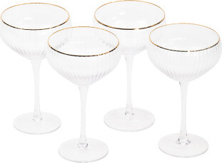 TJMAXX Set Of 4 Clear Optic Coupe Gold Tone Rim Glasses