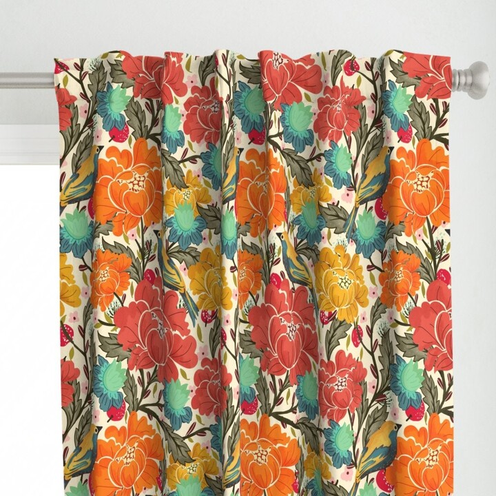 Jumbo Asian Floral Curtain Panel - Vintage Chinoiserie Garden By Mitalimdesigns Birds Asia Custom Spoonflower