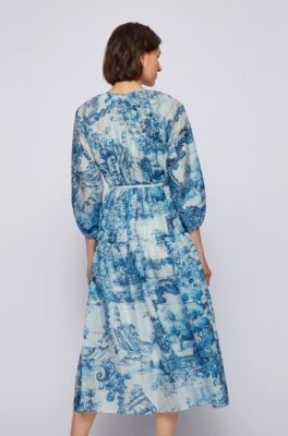 HUGO BOSS Silk dress with collection print and cord belt