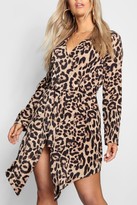 Thumbnail for your product : boohoo Plus Leopard Print Wrap Button Dress