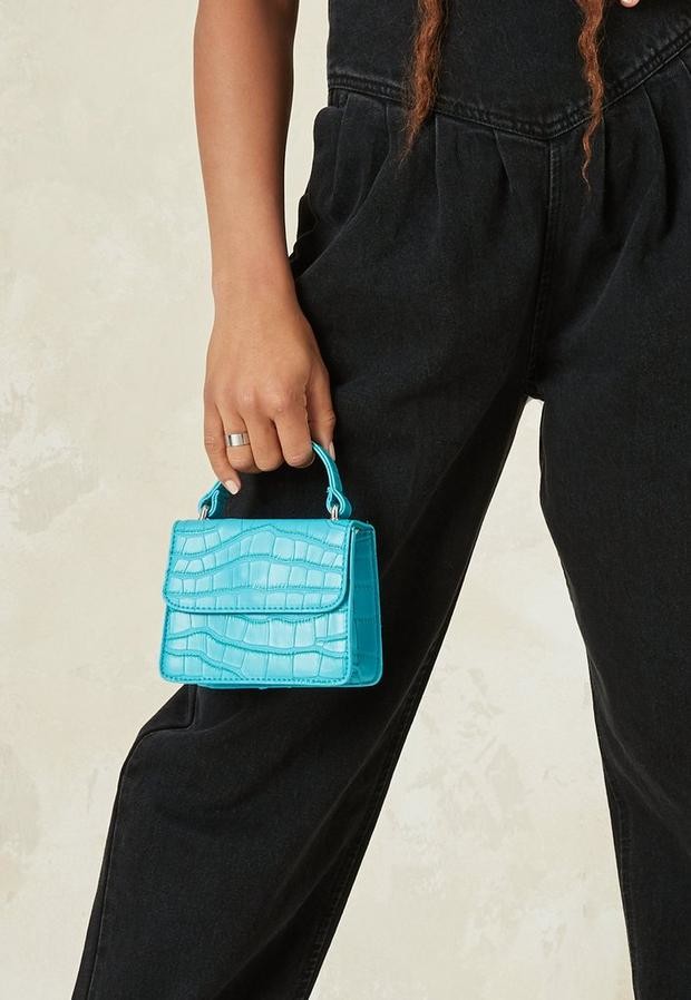 Missguided Blue Mock Croc Top Handle Micro Mini Tote Bag ShopStyle