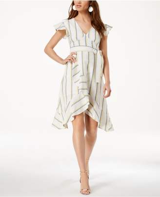 J.o.a. Striped Flutter-Detail Faux-Wrap Dress