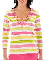 Thumbnail for your product : JCPenney Lark Lane® Garden Party 3/4-Sleeve Striped Knit Top