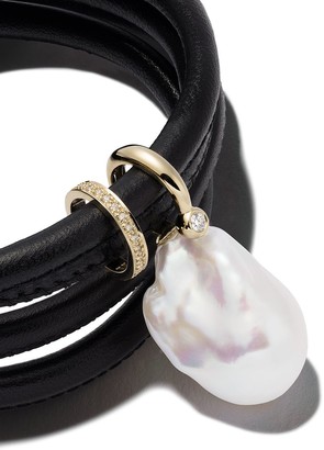 Mizuki 14kt Gold Diamond Pearl Wrap Bracelet