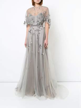Marchesa Notte embroidered cape gown
