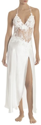 Jonquil Sutton Lace Bodice Side Slit Satin Night Gown