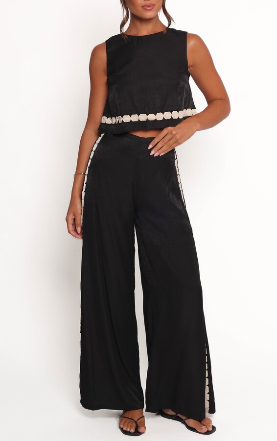 Petal & Pup Margarete Embroidered Detail Crop Top & Wide Leg Pants Set