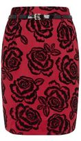 Thumbnail for your product : New Look Samya Red Velvet Rose Print Belted Midi Skirt