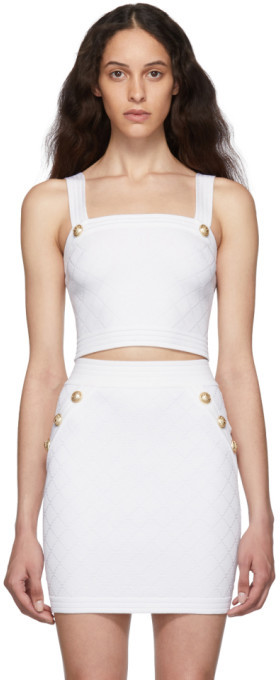 Balmain White Knit Crop Tank Top Balmain White Knit Crop Tank Top