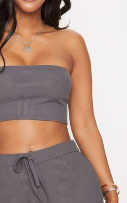 PrettyLittleThing Shape Charcoal Ribbed Bandeau Crop Top