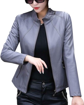 womens grey leather jacket