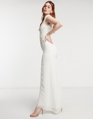 Hope & Ivy Bridal floral beaded and embroidered maxi dress with open back in ivory