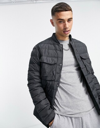 Jack and Jones Core quilted bomber jacket in charcoal - ShopStyle