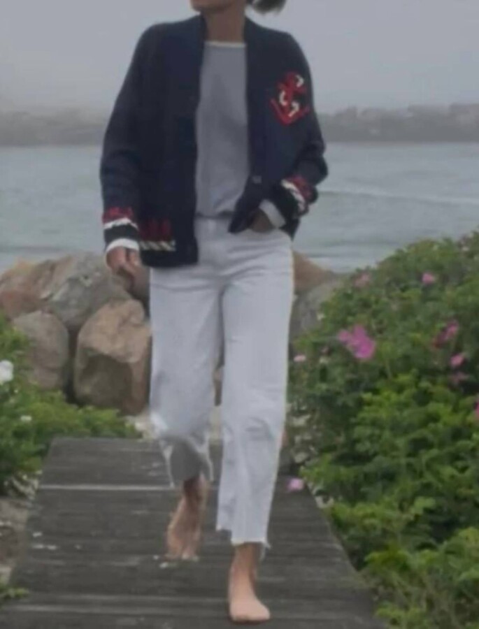 Pink PINEAPPLE Lobster Coastal Varsity Cardigan In Navy