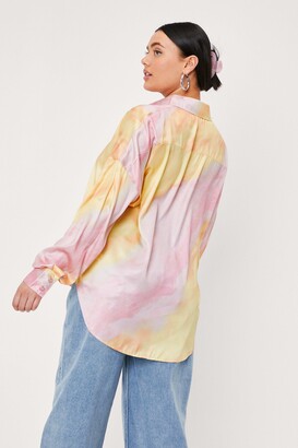 Nasty Gal Womens Plus Size Tie Dye Print Oversized Satin Shirt - Yellow - 18