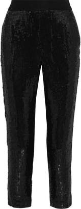 Alice + Olivia Stacey Cropped Sequined Crepe Slim-leg Pants