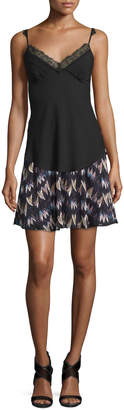 Diane von Furstenberg Army of Hearts Tweed-Trim Silk Miniskirt, Wild Rose/Tan