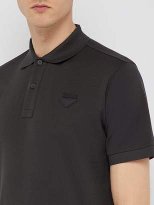 Prada Logo-patch Cotton-pique Polo Shirt - Mens - Dark Grey