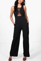 Thumbnail for your product : boohoo Mesh Insert Wide Leg Jumpsuit