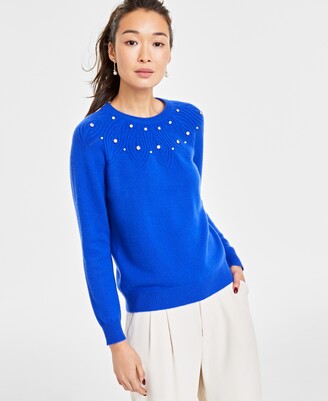 Charter Club Women's 100% Cashmere Embellished Crewneck Sweater, Created for Macy's
