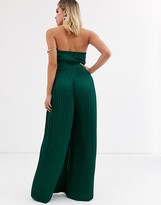 Thumbnail for your product : TFNC satin bandeau pleated wide leg jumpsuit in emerald green