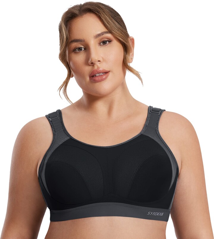 SYROKAN Women's Sports Bra High Impact Wireless Front Adjustable Straps