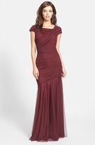 Thumbnail for your product : Tadashi Shoji Asymmetrical Ruched Cap Sleeve Jersey Gown