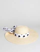 Thumbnail for your product : ASOS Design Straw Floppy Hat With Polka Dot Bow Detail And Size Adjuster
