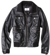 Thumbnail for your product : Xhilaration Knit Trim Bomber Faux Leather Jacket -Assorted Colors