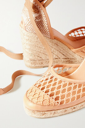 Castaner Carola 80 Leather-trimmed Mesh And Canvas Wedge Espadrilles -  Brown - ShopStyle