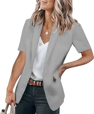 Joyyoq Women's Casual Blazer Short Sleeve Lapel Open Front Work Office  Jacket (Color : Light gray Size : XXL) - ShopStyle Coats