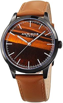 Akribos XXIV Men's Black Case with Tiger Eye Dial on a Cognac Brown Genuine Leather Strap Watch AK937TN