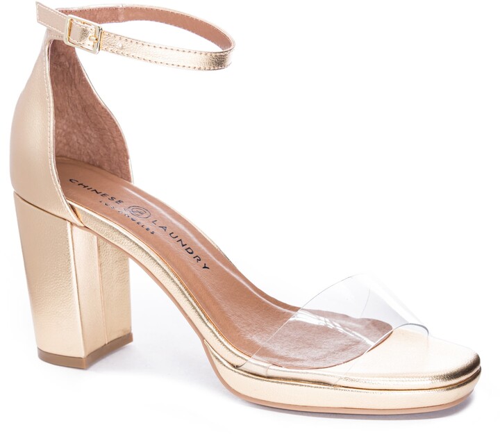 Vogue Womens Open Toe Clear Slingback Buckle Block High Heels Sandals Shoes I884 
