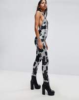 Thumbnail for your product : Jaded London High Neck Jumpsuit In Sequin Cow Print