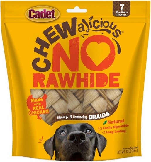 Cadet CadetChewaliciousChewyNCrunchyRawhide-FreeChickenFlavoredBraidedDogTreats-Medium-16oz/7ct