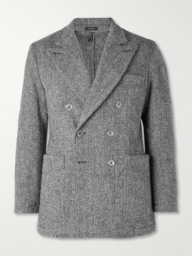 Drakes + HIM Games Double-Breasted Herringbone Wool-Tweed Blazer
