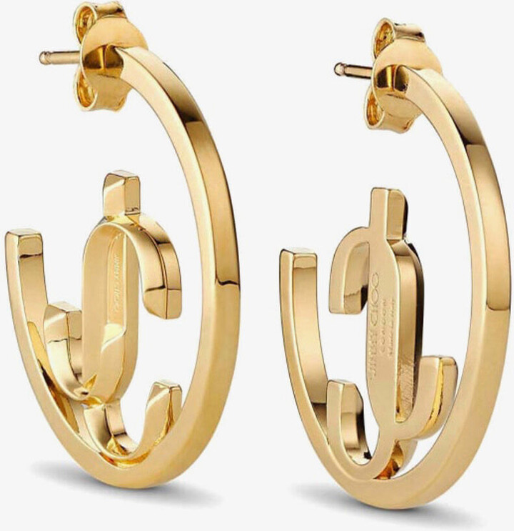 Jimmy Choo Gold Finish Metal Jc Monogram Hoops - ShopStyle