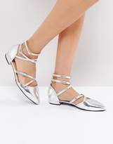 Thumbnail for your product : Raid Marci Silver Triple Cross Strap Flat Shoes