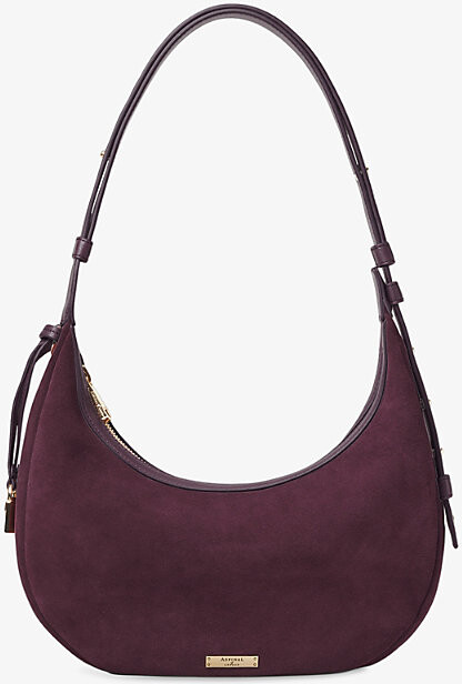 Aspinal of London Womens Claret Hudson Crescent Small Suede Shoulder Bag