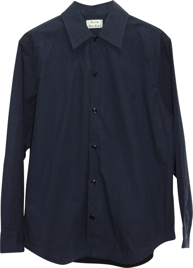 Acne Studios Button Down Shirt in Navy Blue Cotton