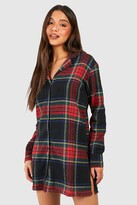 Thumbnail for your product : boohoo Flannel Check Print Shirt Night Dress