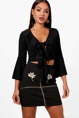 boohoo Embroidered Front A Line Skirt